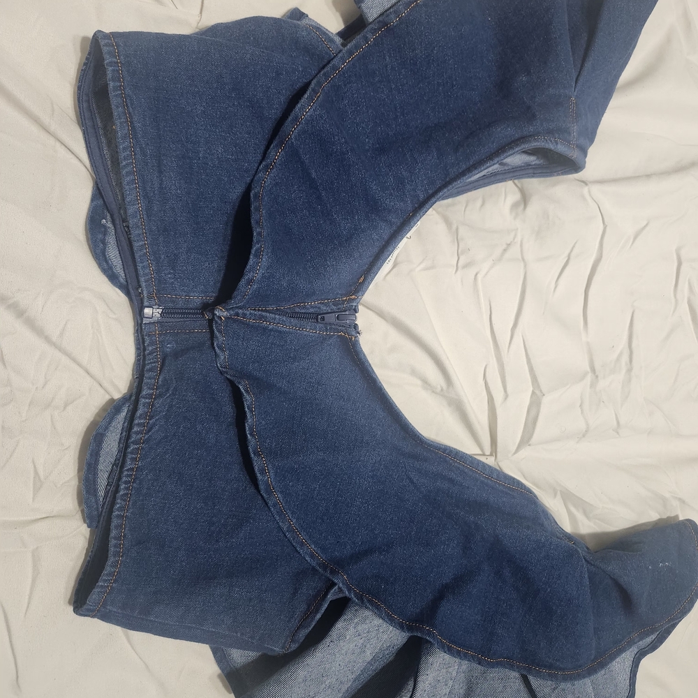 Denim Ruffle Two-Piece Set - Dark Blue - Picture 5 of 6